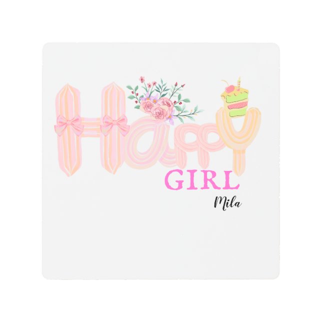 ハッピーガールクリームケーキ メタルプリント (正面)