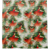 ハッピーガールストレスドレスパイン新年オフ白 シャワーカーテン (正面)