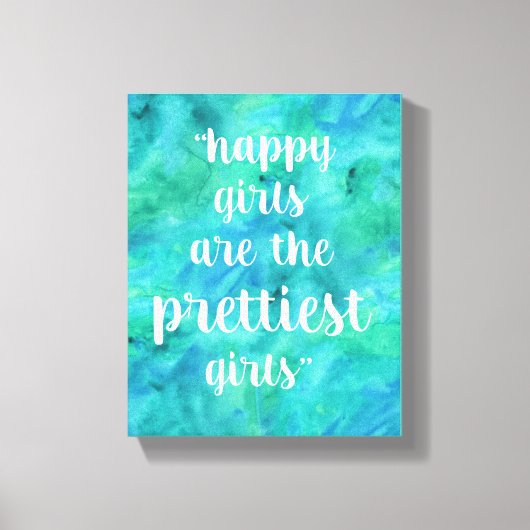 ハッピーガールズ引用文水色の水色アクアブルー キャンバスプリント (正面)