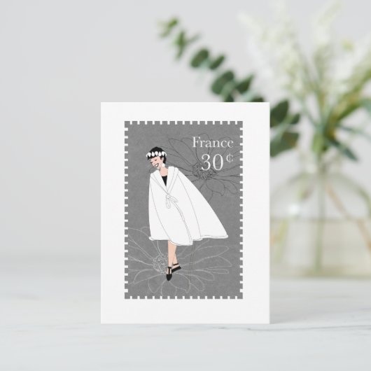 ハッピーガールフランスタンプアートハガキ ポストカード (スタンド正面)