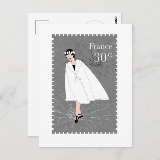 ハッピーガールフランスタンプアートハガキ ポストカード (正面/裏面)