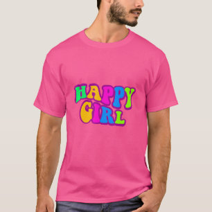 ハッピーガールレトロ1970年代スラングサイケデリック時代 Tシャツ
