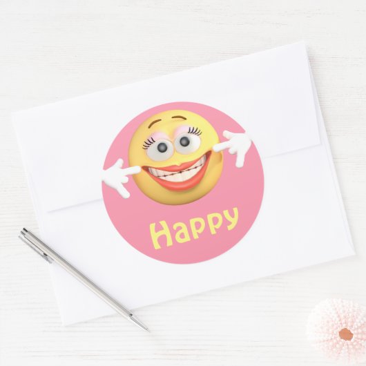 ハッピーガール絵文字マンガ顔 ラウンドシール (封筒)