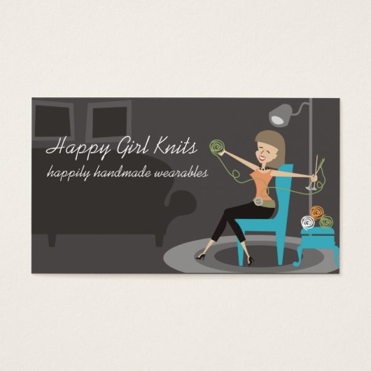 ハッピーガール編み物ギフトラベル名刺 (正面)