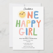 ハッピーガール誕生日招待状1歳誕生日太陽 招待状 (正面)