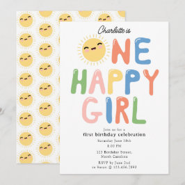 ハッピーガール誕生日招待状1歳誕生日太陽 招待状