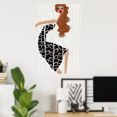 ハッピーガール踊りブラックホワイトファッションイラストレーション ポスター (ホームオフィス)