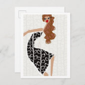 ハッピーガール踊り白黒ファッションはがき ポストカード (正面/裏面)