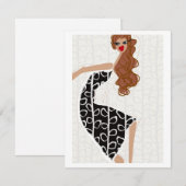 ハッピーガール踊り白黒ファッションフラットカード シーズンカード (正面/裏面)
