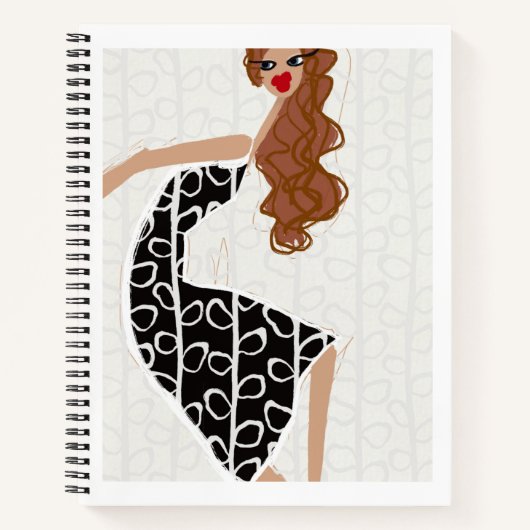ハッピーガール踊り白黒ファッション ノートブック (正面)