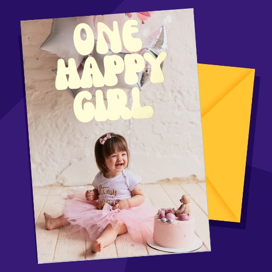 ハッピーガール1歳の誕生日 ゴールド 箔招待状