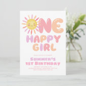 ハッピーガール1歳の誕生日 ピンクパープルの太陽 招待状 (スタンド正面)