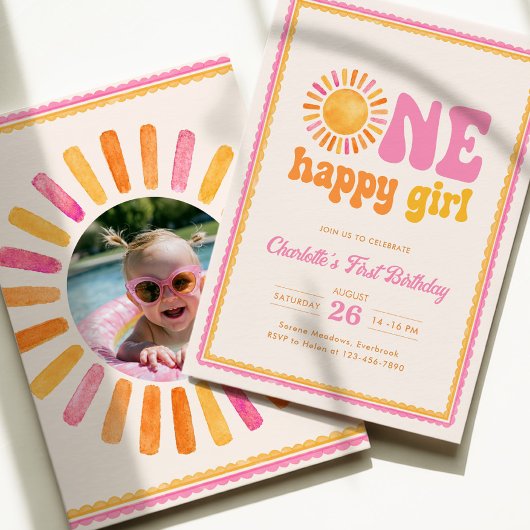 ハッピーガール1歳の誕生日 招待状