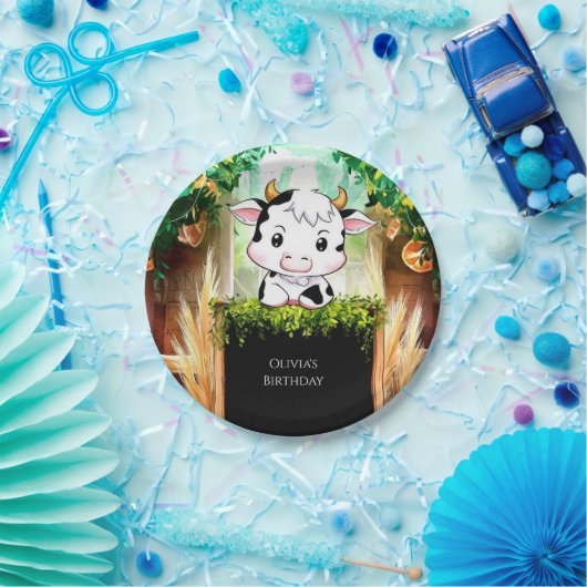 ハッピーキッズカウー誕生日 ペーパープレート (パーティー)