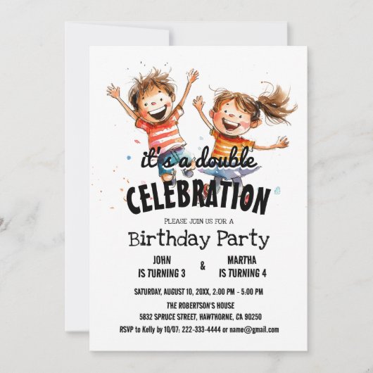 ハッピーキッズダブルバースデーパーティー 招待状 (正面)