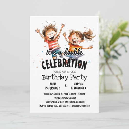 ハッピーキッズダブルバースデーパーティー 招待状 (スタンド正面)