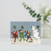 ハッピーキッズ歩くと雪だるま、ヴィンテージ休日 ポストカード (スタンド正面)