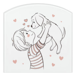 ハッピーキッドアニメでかわいい子犬 ドアサイン