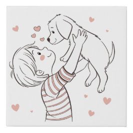 ハッピーキッドアニメでかわいい子犬 フェイクキャンバスプリント