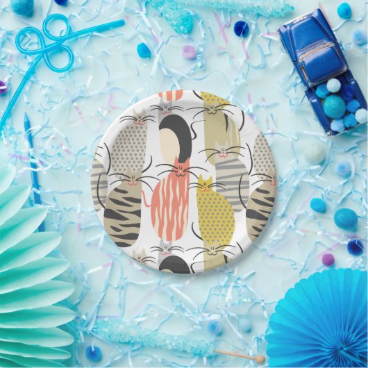 ハッピーキャッツお洒落パターン ペーパープレート (パーティー)