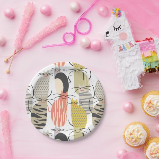 ハッピーキャッツお洒落パターン ペーパープレート (パーティー)