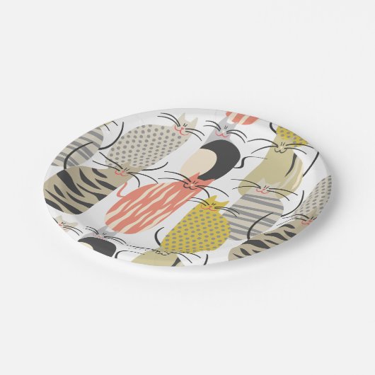 ハッピーキャッツお洒落パターン ペーパープレート (アングル)