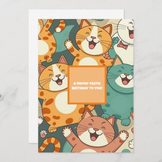 ハッピーキャッツとニャーニャー誕生日あいさつ 案内状 (正面/裏面)