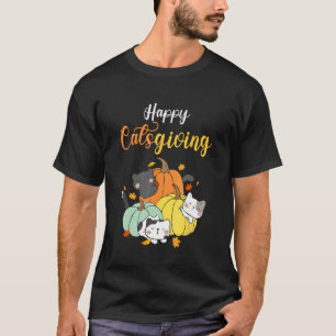 ハッピーキャッツギビング おかしい 秋 感謝祭 猫たち Tシャツ