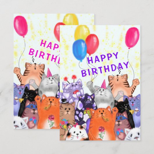 ハッピーキャッツパーティー 誕生日カード カード (正面/裏面)