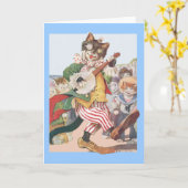 ハッピーキャットおもしろいフォーク誕生日カード カード (黄色い花)