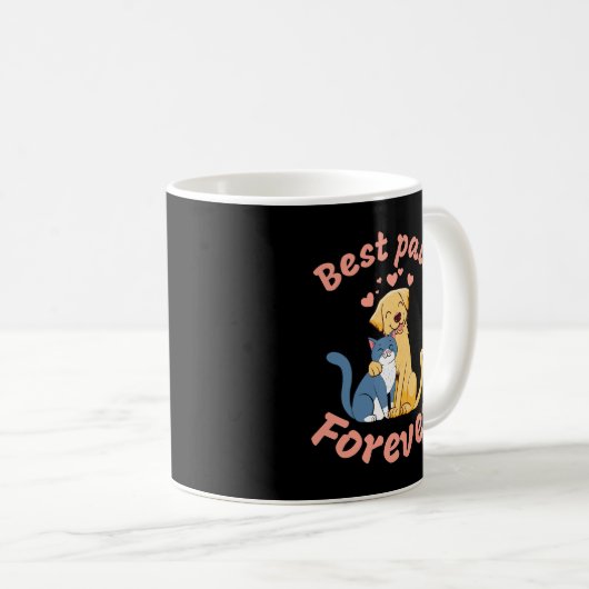 ハッピーキャットとハッピードッグ。最高の永遠に鳴る。おもしろい コーヒーマグカップ (正面右)