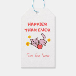 ハッピーキャットと花の贈り物ラベル  ギフトタグ