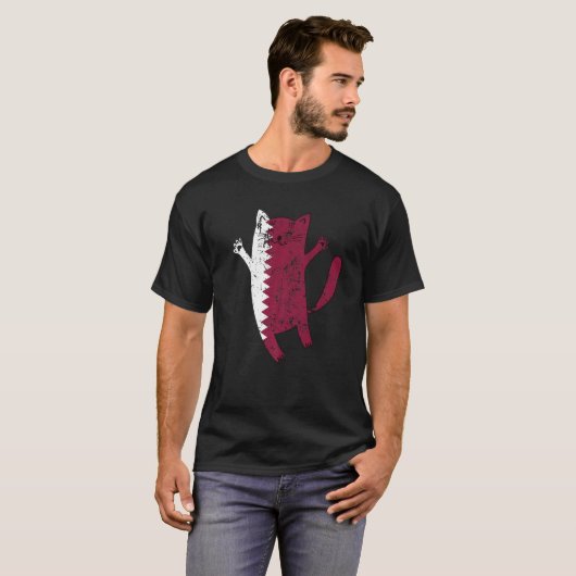 ハッピーキャットカタール国旗 Tシャツ (正面フル)