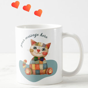 ハッピーキャットカラフルパッチワユニークー コーヒーマグカップ