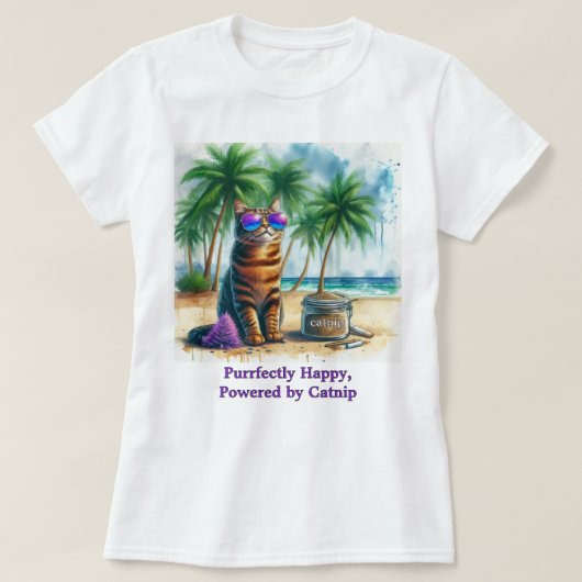 ハッピーキャットニップおもしろい猫好き Tシャツ (デザイン正面)