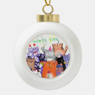 ハッピーキャットパーティーおもしろい猫 セラミックボールオーナメント