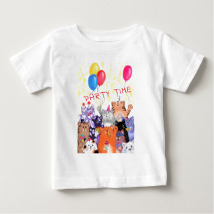 ハッピーキャットパーティーアニメスケッチおもしろい- ベビーTシャツ