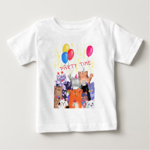 ハッピーキャットパーティーアニメスケッチ-おもしろいネコ ベビーTシャツ