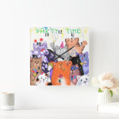 ハッピーキャットパーティーアニメスケッチ – かわいいおもしろい猫たち  スクエア壁時計 (ホーム)