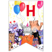 ハッピーキャットパーティー漫画スケッチ-ハッピーバースデー バンティングフラッグ (第2の旗)