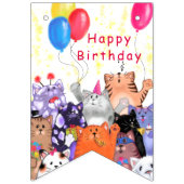 ハッピーキャットパーティー漫画スケッチ-ハッピーバースデー バンティングフラッグ (第1の旗)