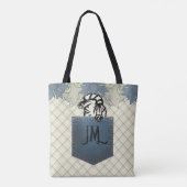 ハッピーキャットブルーフローラカントリープレイドジャンポケット トートバッグ (裏面)