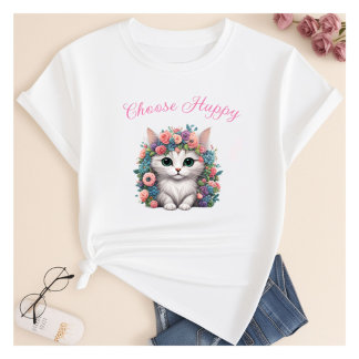ハッピーキャットプリントTシャツ Tシャツ