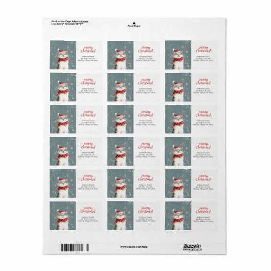 ハッピーキャットメリークリスマス差出人住所ラベル ラベル (フルシート)