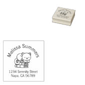 ハッピーキャット本の山アーチ住所ラベル ラバースタンプ (押印)