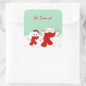 ハッピーキャット雪だるま |かわいいクリスマスステッカー スクエアシール (バッグ)