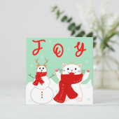 ハッピーキャット雪だるま |かわいいクリスマスフラットカード (スタンド正面)