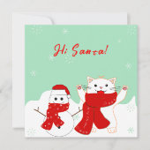 ハッピーキャット雪だるま |かわいいクリスマスフラットカード シーズンカード (正面)