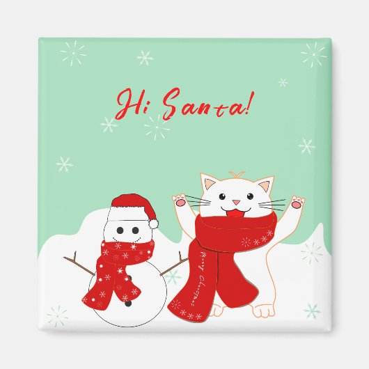 ハッピーキャット雪だるま |かわいいクリスマスマグネット マグネット (正面)