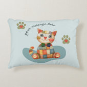 ハッピーキャット カラフルパッチワーク オーダーメイド アクセントクッション (正面)